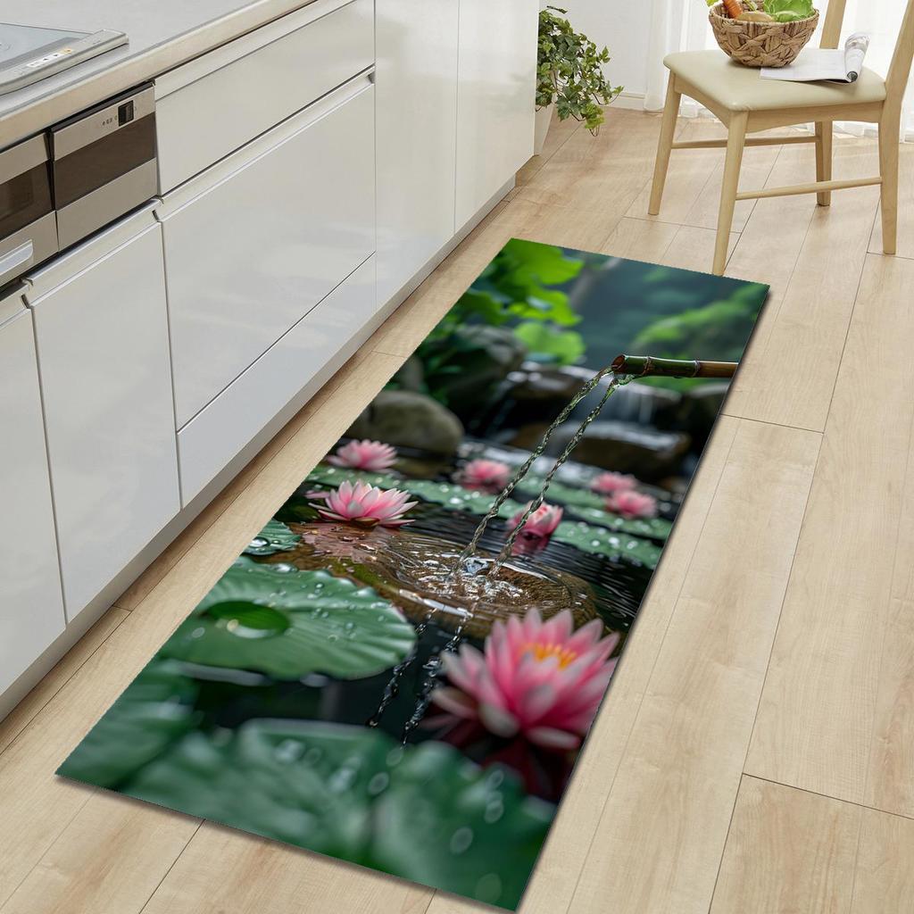 1Pcs Lotus Pattern Floor Mat Modern Kitchen Polyester Rug Non-Slip Colorful Indoor Carpet, For Home Bathroom Bedroom Living Room Decor