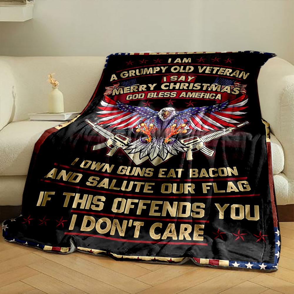 Grumpy Veteran Eagle Flag Blanket bedroom Blanket for Livingroom Couch lunch break Soft throw for Friend's festival Gift