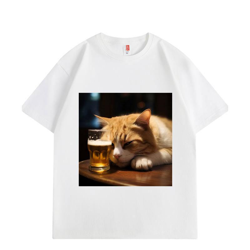 Funny Drunk Cat Meme Graphic T Shirts Men Women Clothing High Quality Fashion Oversized T-shirt Summer Cotton T-shirts