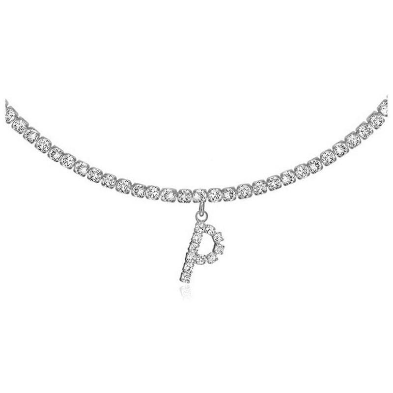 26 English Letters Rhinestone Necklace for Women Ladies Fashion Clavicle Chain