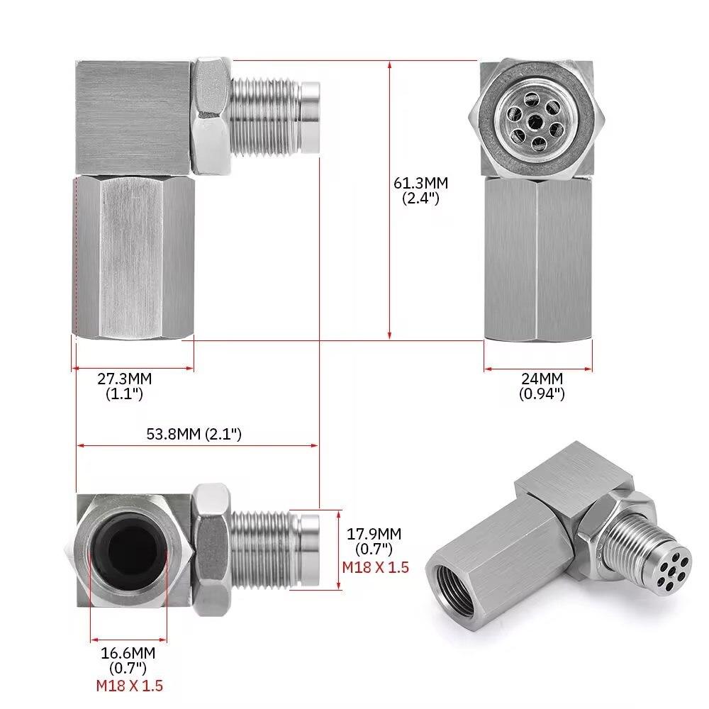 Exhaust Catalyst Rear Oxygen Sensor Spacer 90 Degree Mini Catalyst Lambda O2 Adapter CEL Fix, M18*1.5 Universal Free Shipping
