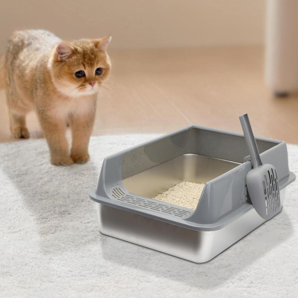 Open Cat Litter Box Thickening Pet Cat Toilet Semi-enclosed High Side Splashproof Pet Bedpans with Litter Scoop Cat Supplies