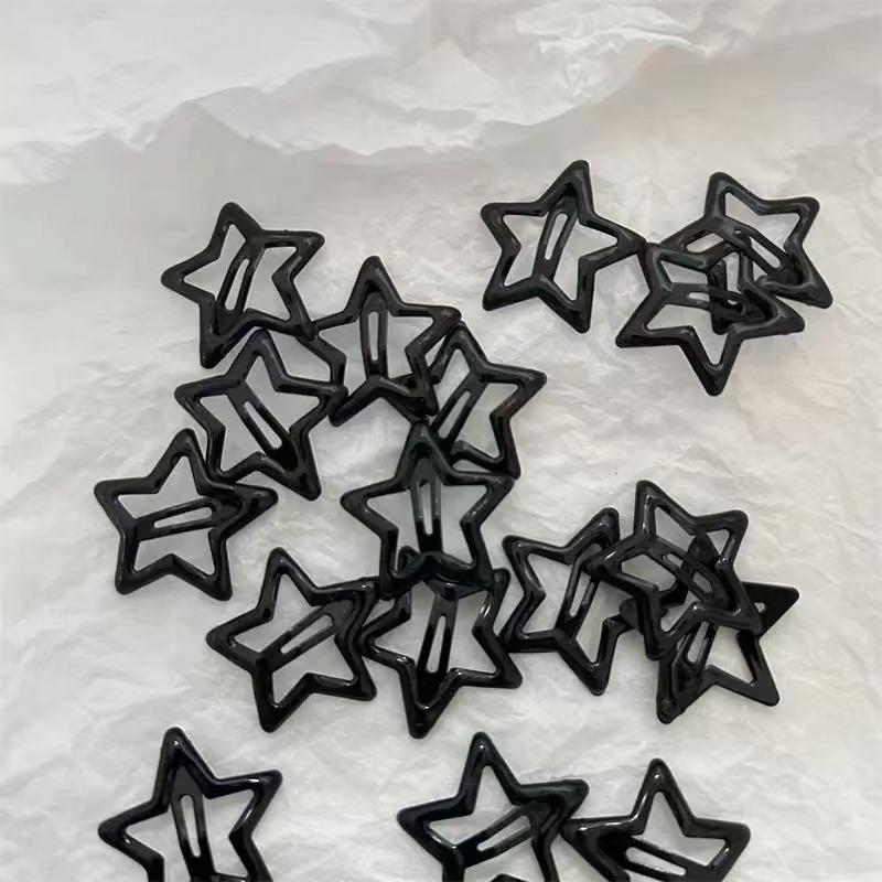 10pcs Girls Black and Grey Star Bobby Pin Hairpin Cool Charm Metal BB Hair Clips For Woman Pentagram Harajuku Headwear Accessories