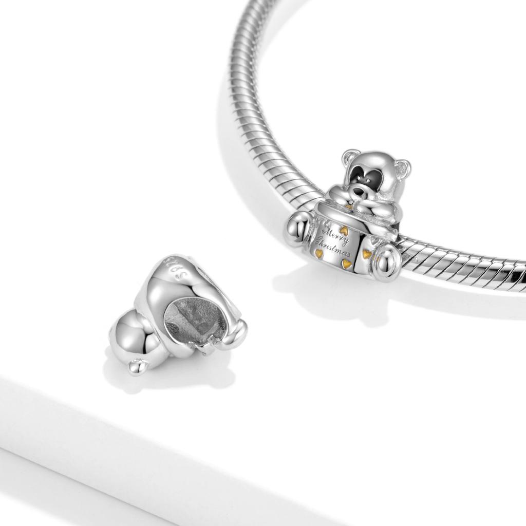 Świąteczny niedźwiedź Candy House Bell 925 srebrna bransoletka Charm dla kobiet tworzenia biżuterii wisiorek CZ dynia samochód łańcuch bezpieczeństwa koraliki