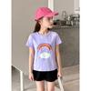 Brand Children's Clothing Summer New Style 2026 Girls' Short-Sleeved T-Shirt Baby Clothes Cartoon Rainbow Cloud Print Pure Cotton