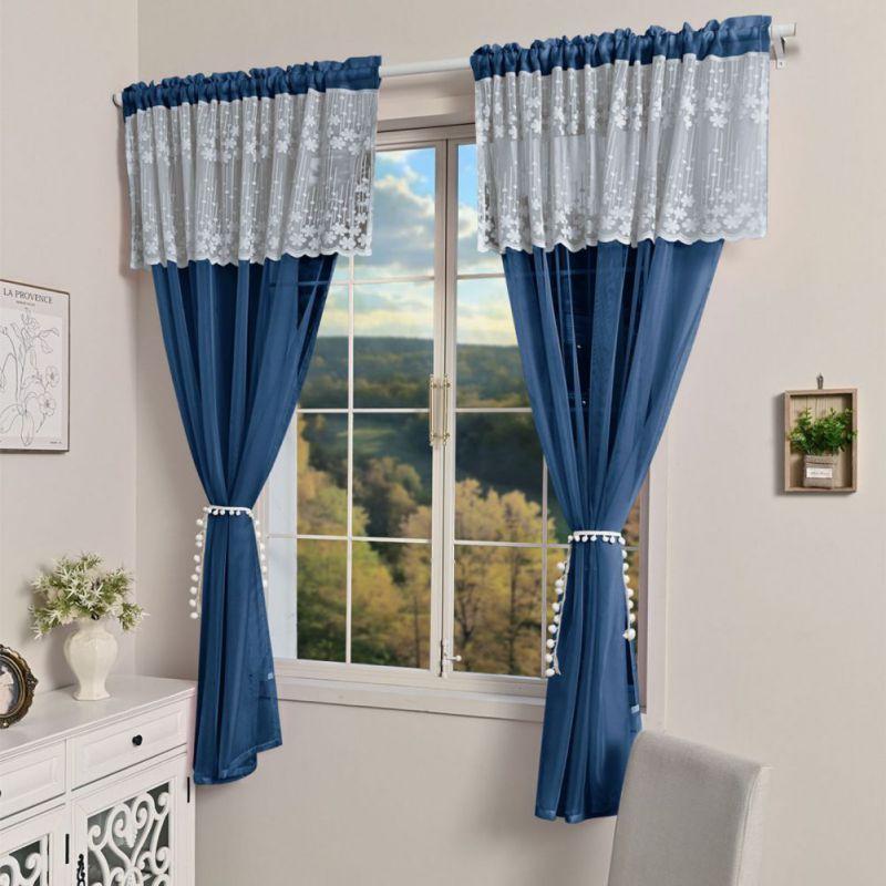 2pcs Sheer Lace Curtains with Pleated Ruffles Gauze Curtain