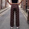 Women's Polka Dot Mid Loose Fit Casual Jeans  Non Stretch Denim Pants for Everyday Wear