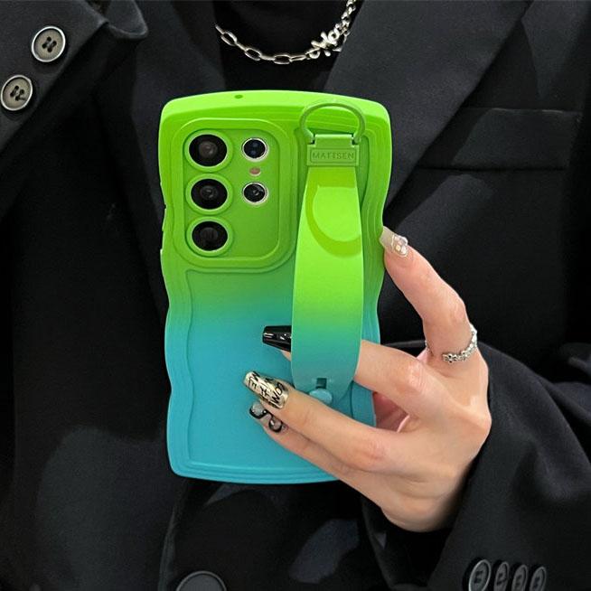 Gradient Color Wave Wristband Case for Samsung Galaxy S26 Ultra S25 S24 S23 S22 Ultra S24 FE S26 Plus A55 A35 A36 Bracket Cover
