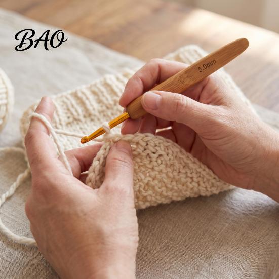Durable Crafting Needles 6/11Pcs Bamboo Handle Crochet Hook Set, 0.5-3MM/3.5-6MM Knitting Needles, Wooden Ergonomic Hook, & Supplies DIY Sewing Tools