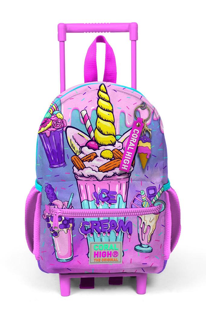 Minik Yuva Rollrucksack Rosa Lila mit Milchshake-Eis-Muster Zweifach 24049