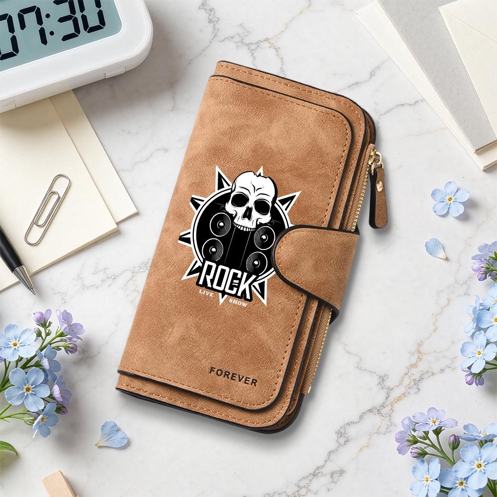 Rock Skull Pattern Long Wallet Fashion Leisure Multi Card Slot Coin Purse