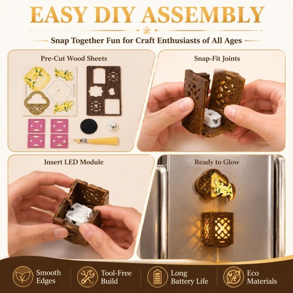 Wooden Refrigerator Magnet Battery-powered Refrigerator Stickers Kitchen Decor
