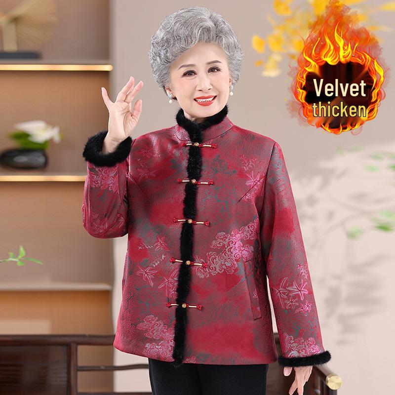 

Женское зимнее пальто из меха и бархата для пожилых женщин 2XL (recommended for 105-120 jin)