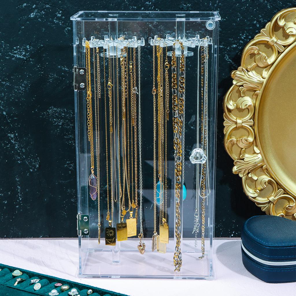 Necklace Holder Stand,Clear Necklace Organizer With 24 Hooks