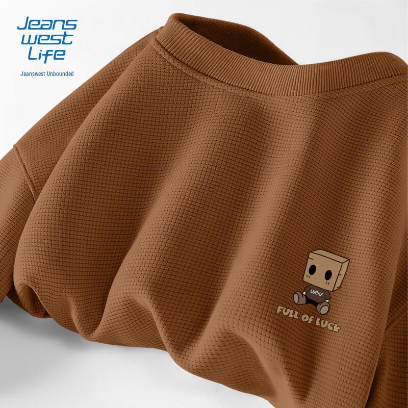 JEANSWEST LIFE Men's Waffle Grid Crewneck Cartoon Sweatshirt