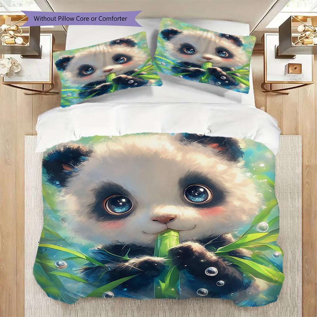 Panda Muster Bettwäsche Steppdecke Set Bettbezug Kissenbezug Heimdekoration Geburtstagsgeschenk (1 Bettbezug + 2 Kissenbezüge, ohne Füllung)