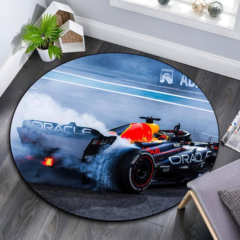 Racing car pattern round rug,Carpet Rug for Living Room Bedroom Playroom ,Non-slip Floor Mat,Holiday Gifts and Birthday Gifts.