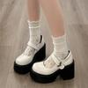 Round head heightened platform small leather shoes women's autumn and winter with skirts Mary Jane shallow mouth single shoes