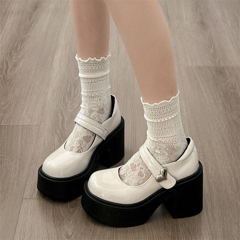 Round head heightened platform small leather shoes women's autumn and winter with skirts Mary Jane shallow mouth single shoes