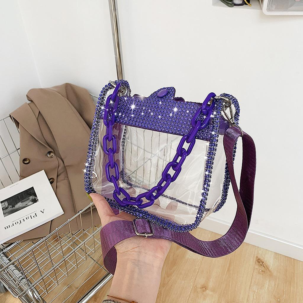 Rhinestone Decor Transparent PVC Women's Square Shoulder Bag Fashion Chain Crossbody Handbag for Daily Use