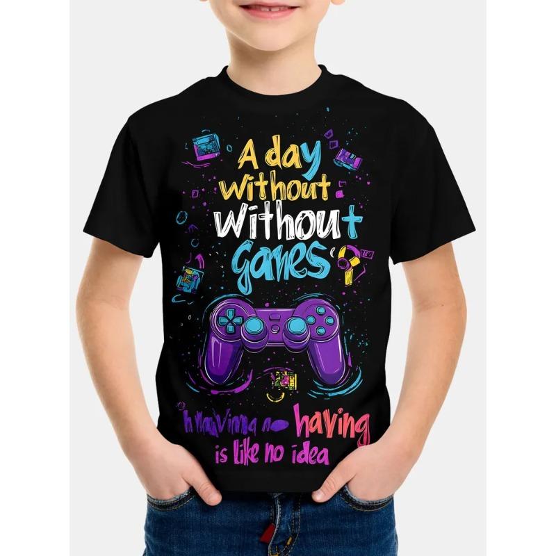 Söt tecknad djurmönster tryck Sommar Rund hals Barn Kortärmad T-shirt Bekväm Trendig Pojkars T-shirt