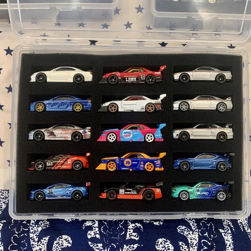 

Витрина для моделей автомобилей в масштабе 1/64 с защитной хлопковой пластиной, коробка для хранения на 15 мест для колес, транспортная защитная коробка 32*23*5cm