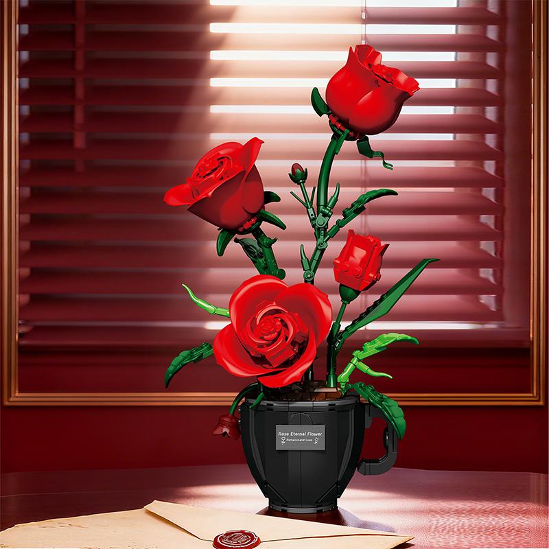 Creative Flower Set with Coffee Cup Vase Building Block DIY Daisy Collection Home Decor Sets For Valentines Christmas Day Gifts