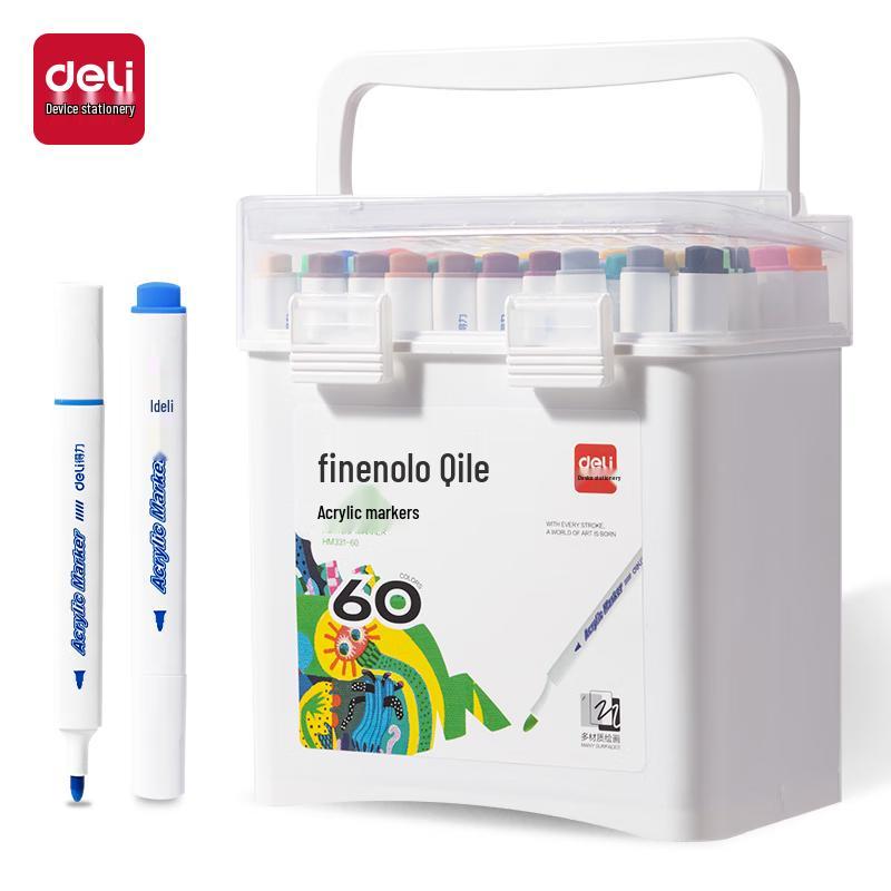 Deli 60-Color Waterproof Acrylic Marker Set