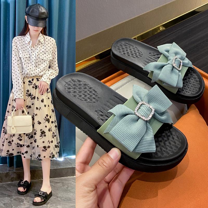 

Summer new platform slippers women s summer outer shoes non-slip word personality casual fashion bow cool slippers 36/37