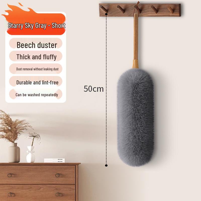 Retractable, non-shedding chicken feather duster for dust and ash removal, household and car use, large-scale electrostatic cleaning tool.