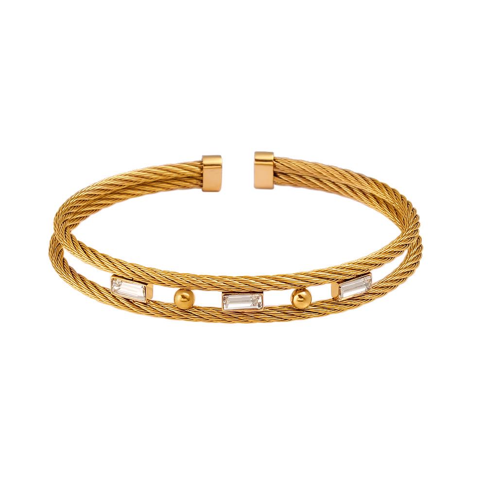 18K Gold Diamond C-Shaped Stainless Steel Bracelet - Japanese Korean High-End Fashion Jewelry