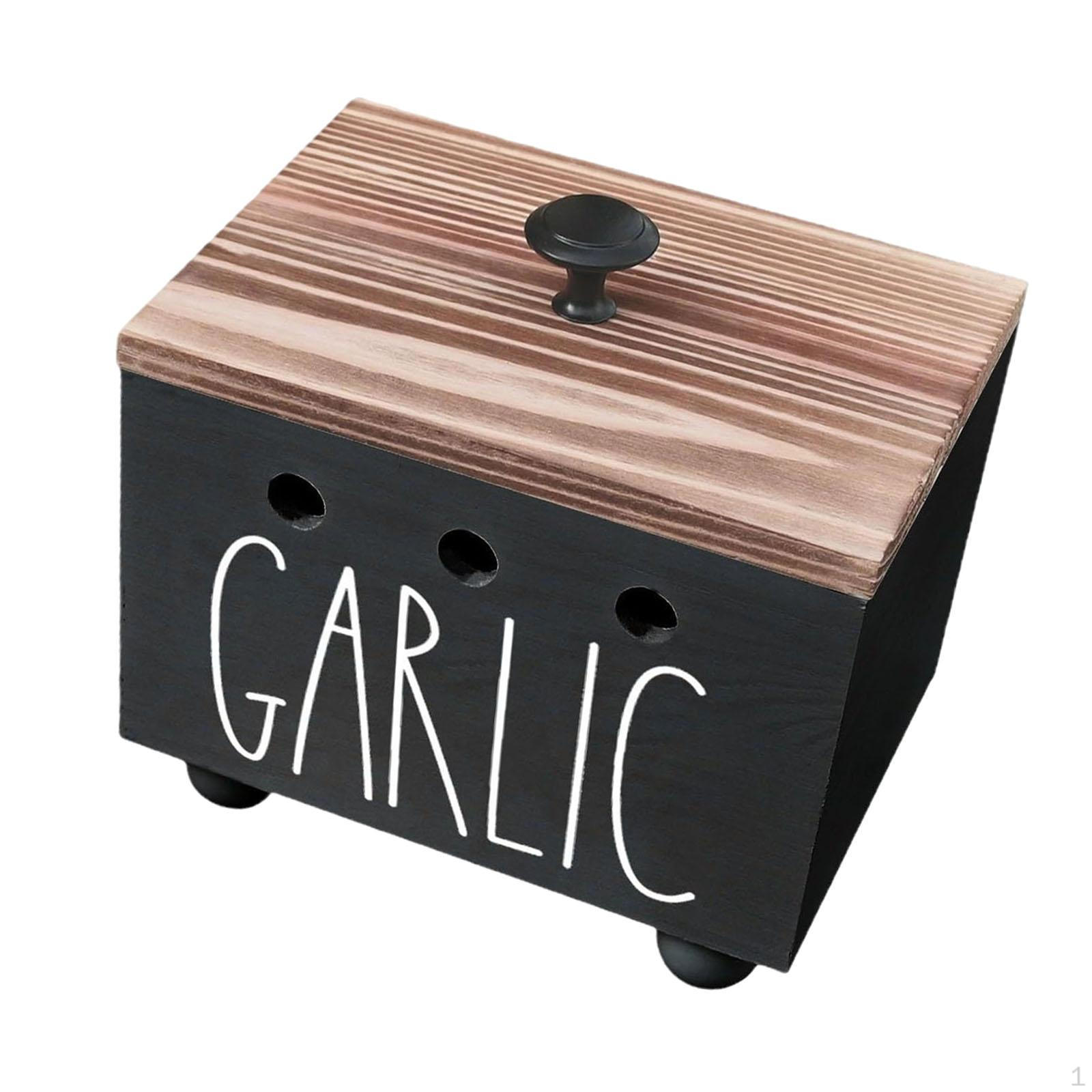 

Wooden Garlic Storage Box Container Multipurpose Garlics Saver Holder Keeper for