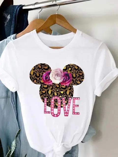 2025 Summer New Fashionable Cute Women Plus Size Retro Mickey Minnie Printed Tshirt Loose Casual Versatile Tshirt Top