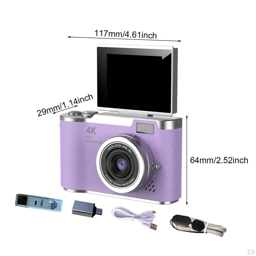 4K Digital Camera 180° Flip Screen 2.4 Inch 48MP 8x Zoom for Beginners Adults