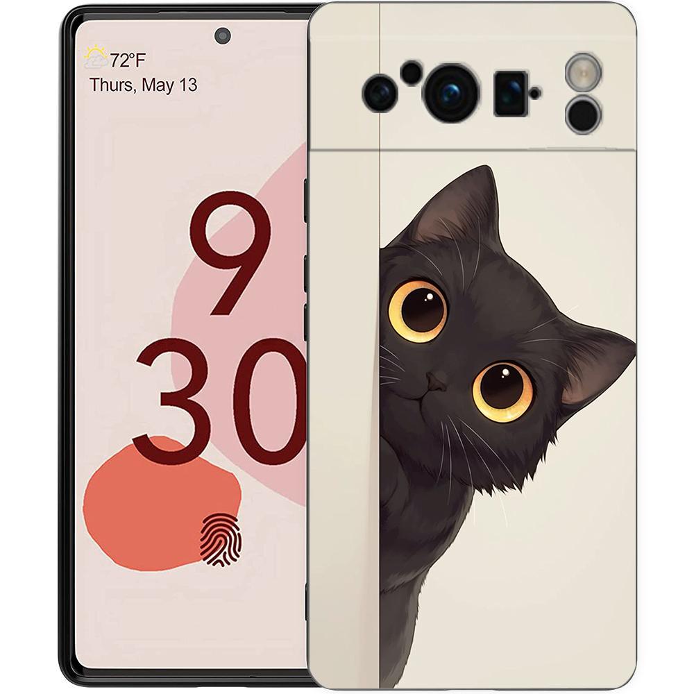 Cute Cat Phone Case For Google Pixel 9 8 7 6 Pro XL 8A 6A 7A 5G Soft Shockproof TPU Black Cover Fundas