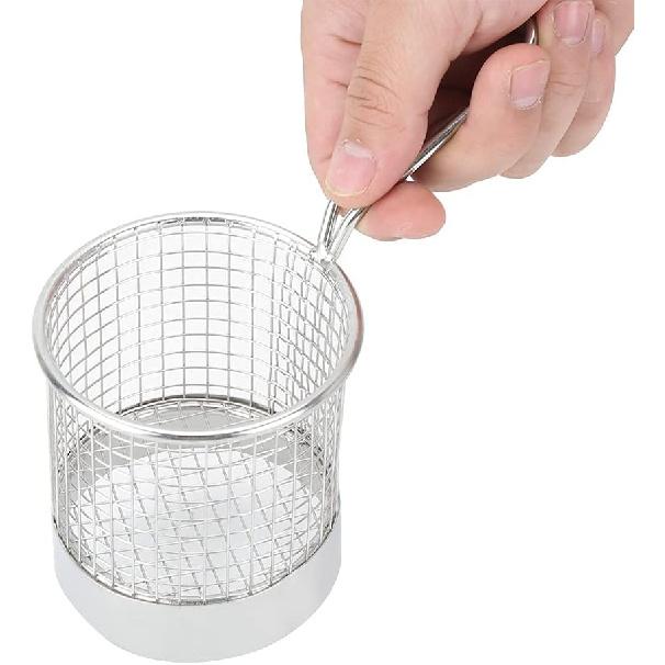 2PCS Mini Round Stainless Steel Deep Fry Basket, French Chip Frying Serving Food Baskets Mini French Fry Chips Baskets Net for Snacks Reusable Fries