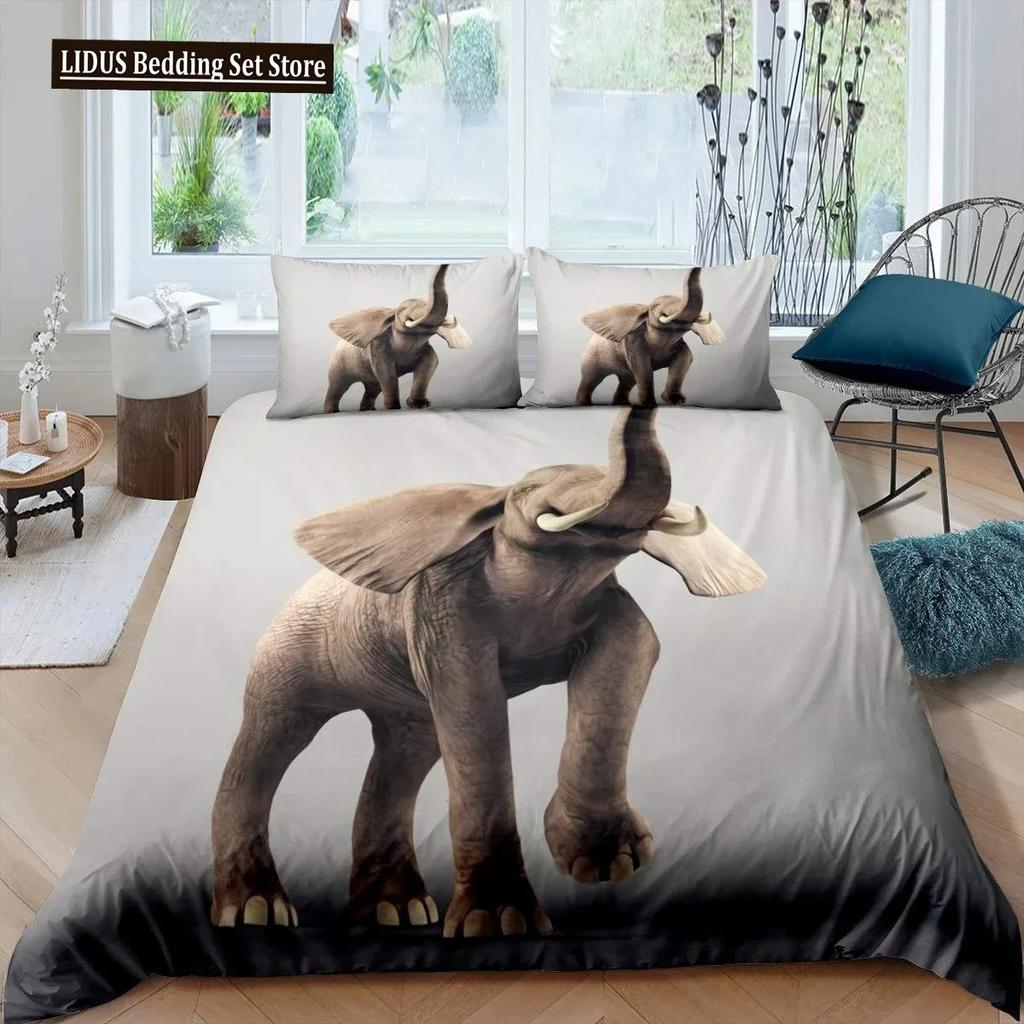 3D Elephant Duvet Cover Set Queen Size African Safari Animal Comforter Set Wildlife Bedding Set Retro Wall Decor Bedspread Cover
