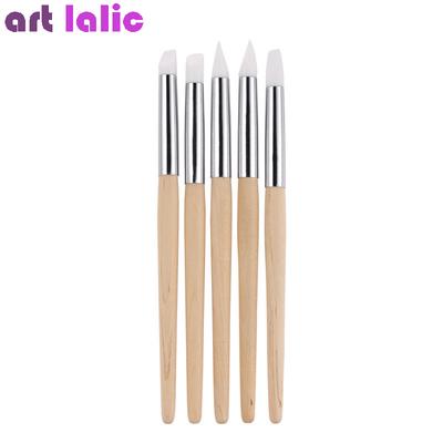 5pcs Silicone Nail Art Sculpture Carving Pens Embossing Pens Manicure Tool Wooden Handle