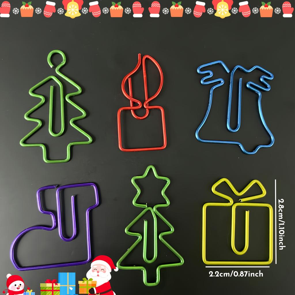 50/100pcs Christmas Colorful Paper Clips, ShapesPaperclips Bookmarks Planner Clips for Office Supplies Gifts Wedding Decoration