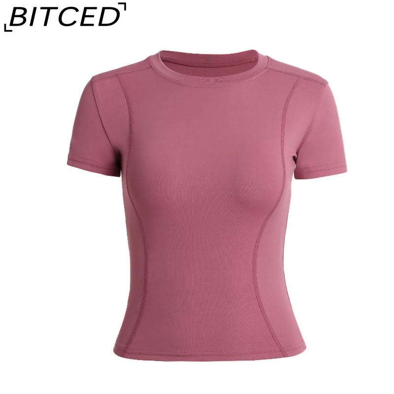 BITCED Damska odzież sportowa Top do jogi - Dopasowana kurtka z krótkim rękawem Zestaw do siłowni, biegania - Szybkoschnąca odzież treningowa na wiosnę, jesień, lato