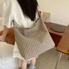 Plaid Canvas Shoulder Tote Bag Large Capacity Soft Fabric Perfect For Daily Commuting School Shopping
