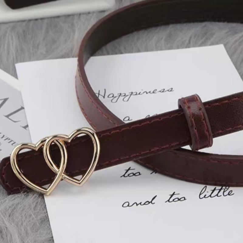 New Double Heart Gold Buckle Fashion Women's Thin Belt Pants Jeans Dress Belt Women Designer Belt