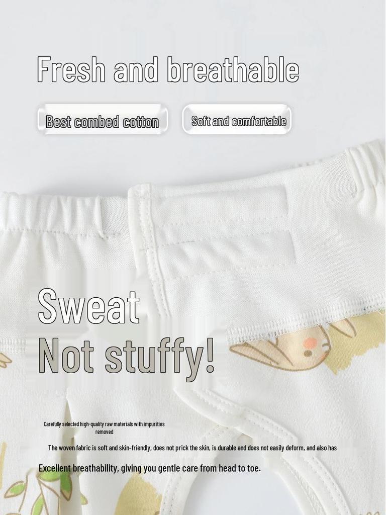 Spring & Autumn Newborn Baby Pure Cotton Open Crotch Pants with Belly Protection for Boys & Girls