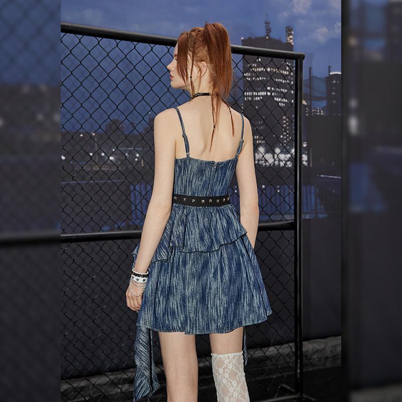 UNIFREE Celebrity Asymmetric Denim Cami Mini Dress