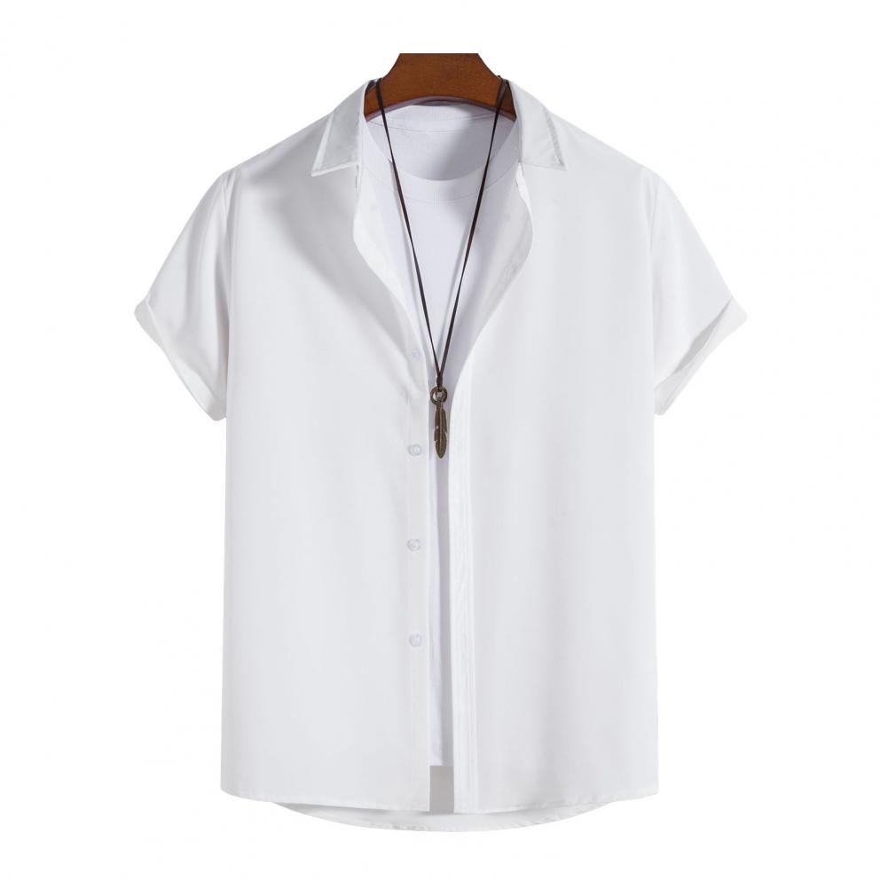 

Мужская рубашка весна-осень с отложным воротником, однобортная, однотонная, с коротким рукавом, свободный крой, кардиган, формальный, деловой, повседневный, повседневный S белый