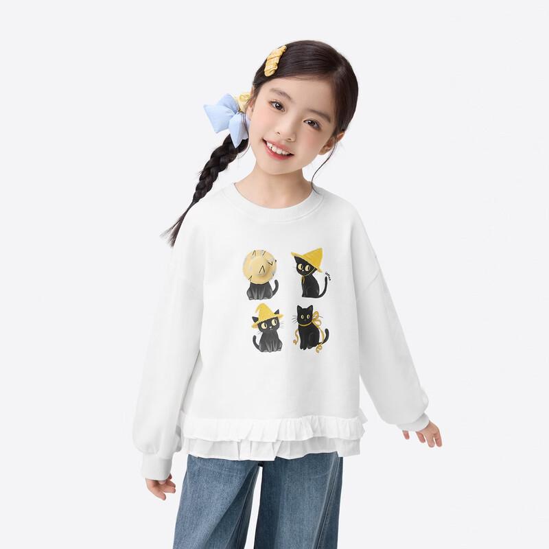 Xiaoyinman Girls Cat Print Round Neck Casual Sweatshirt 120
