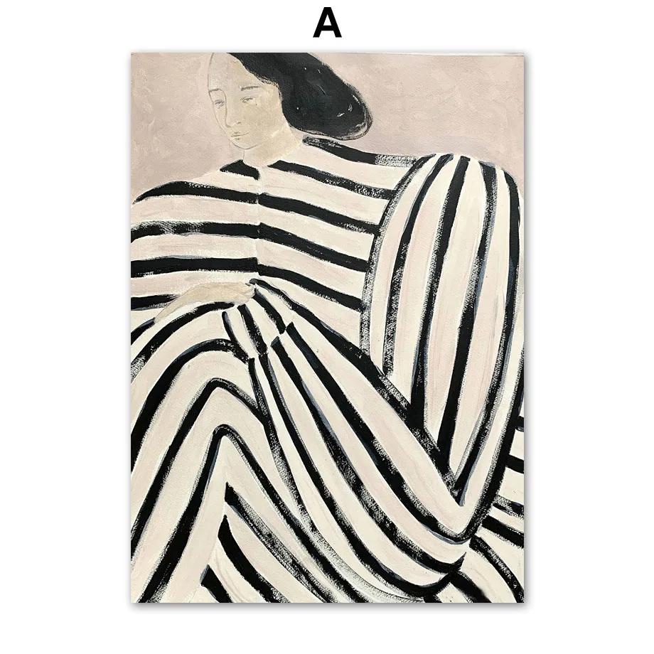 

Sofia Lind Striped Pajamas Woman Geometry Leaf Canvas PaintingNordic Poster Wall Art Print Retro Pictures For Living Room Decor 21X30cm No Frame
