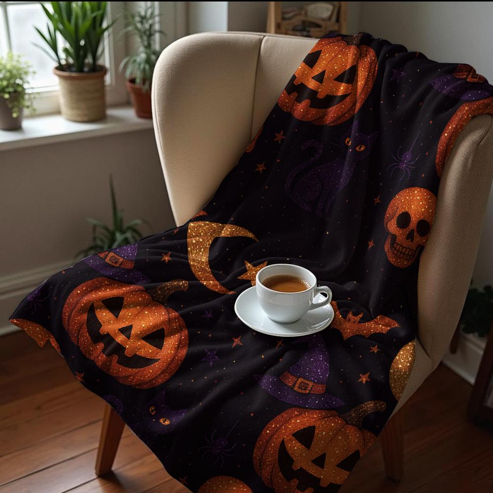 Glitter Pink Halloween Sticke Anime Cartoon Flannel Blanket Soft Warm Throw for Bedroom Sofa Car Kids Holiday Gift