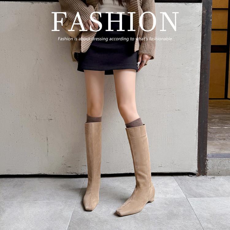 Inside and Outside Full Leather Square Head Rear Zipper Chelsea Boots Cowhide European and Korean Simple Retro Inner Height-increasing Short Boots W