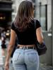 European and American Stylish Cropped Tee - Trendy Letter Print for Sexy Hot Girl